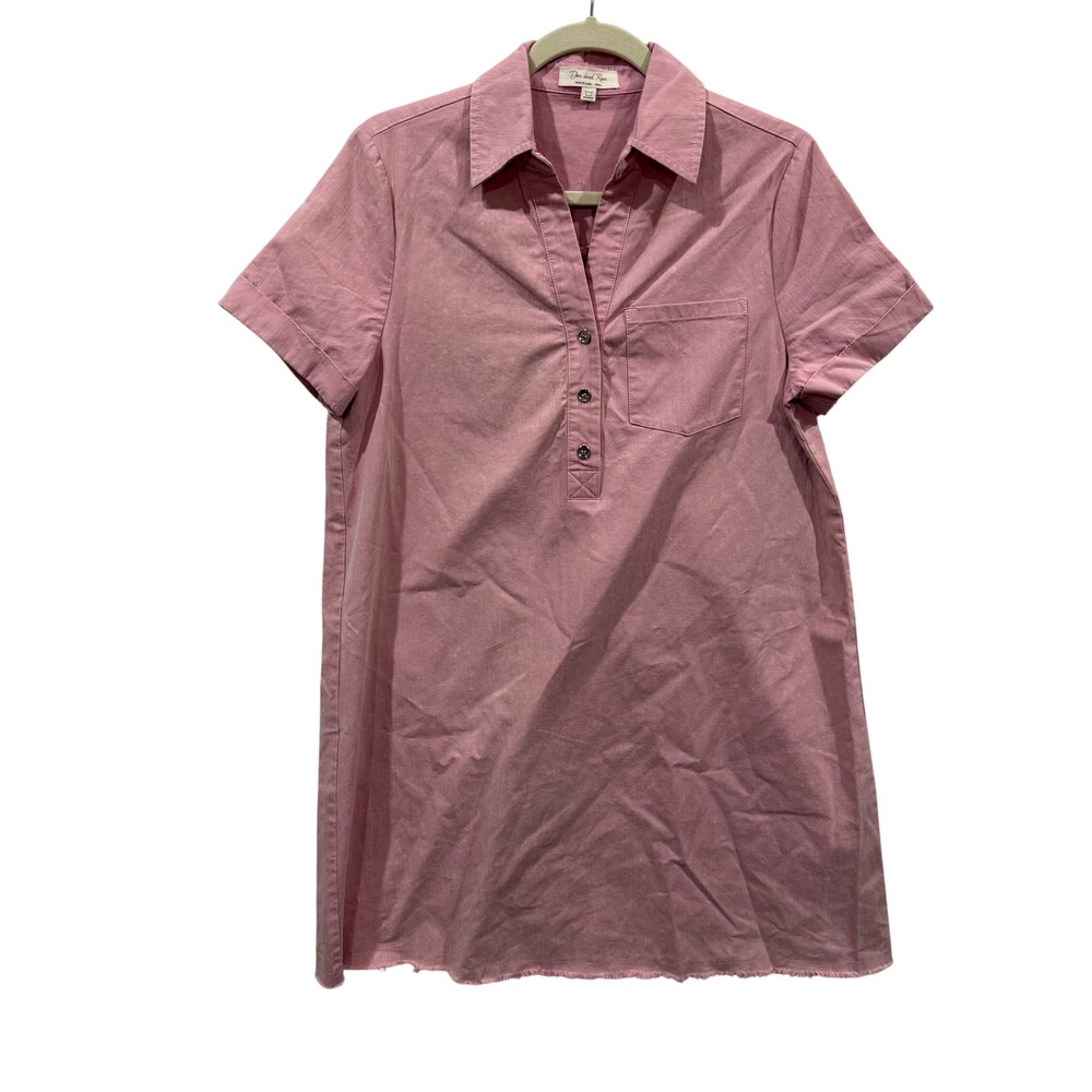 Doe and Rae Womens Dusty Pink Short Sleeve Raw Hem Button Front Shirt Dress S